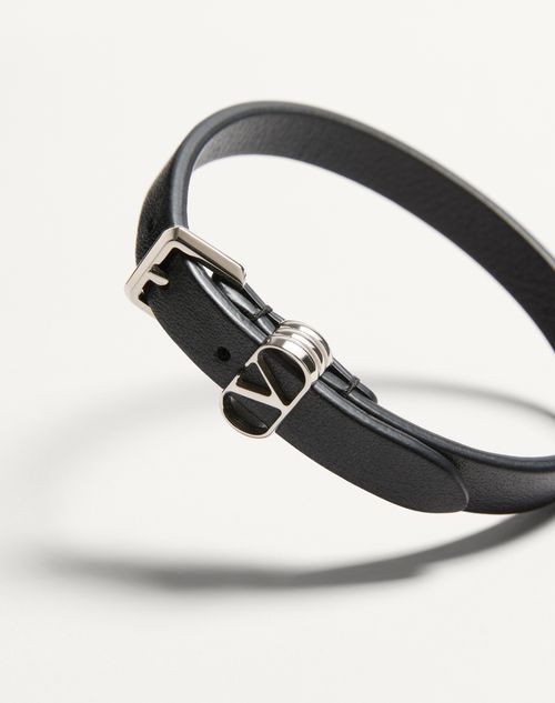 Valentino Garavani - Valentino Ovalette Calfskin Bracelet - Black - Man - Jewelry