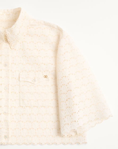 Valentino - Micro Cotton Fleurs A Jour Shirt - Latte - Woman - Shirts And Tops