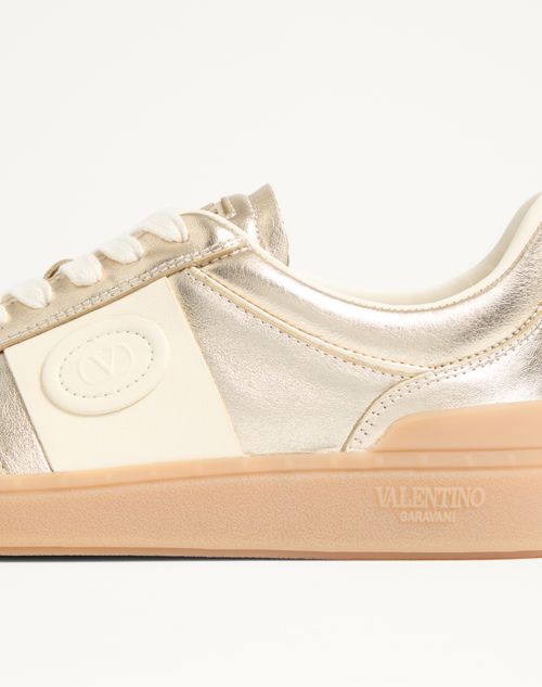 Valentino Garavani - Upvillage Trainer In Laminated Calfskin With Nappa Calfskin Leather Band - Platinum - Woman - Sneakers