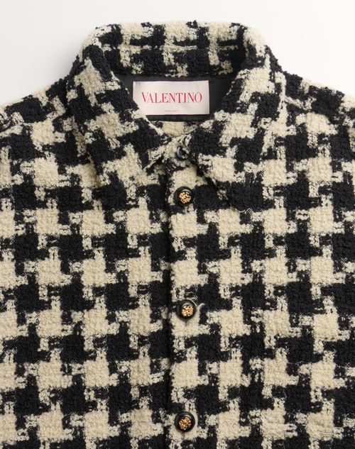 Valentino - Wool Shirt Jacket With Pied De Coque Pattern - Ivory/black - Man - Outerwear