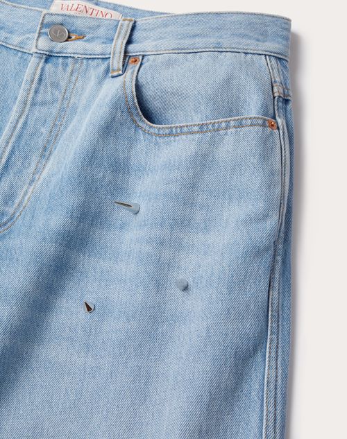 Valentino - Denim Trousers With Punk Studs - Denim - Man - Denim