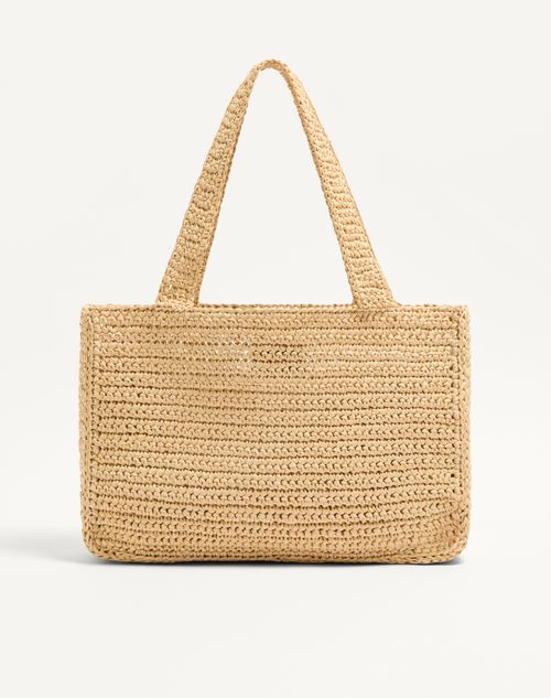 Valentino Garavani - Valentino Garavani Viva Superstar Medium Shopping Bag In Raffia - Natural/butter - Woman - Totes