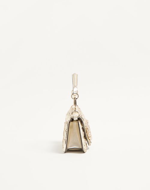 Valentino Garavani - Valentino Garavani Locò Small Shoulder Bag Embroidered With Jewel Logo - Silver - Woman - Shoulder Bags