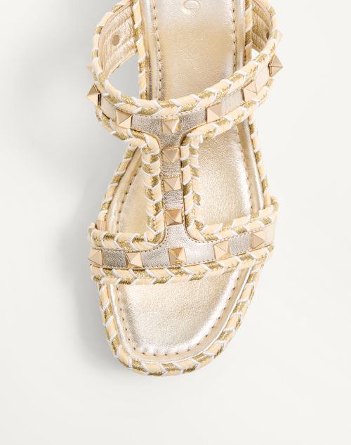 Valentino Garavani - Rockstud Laminated Nappa Wedge Sandal 90 Mm - Natural/ivory/gold/platinum - Woman - Espadrilles And Wedges