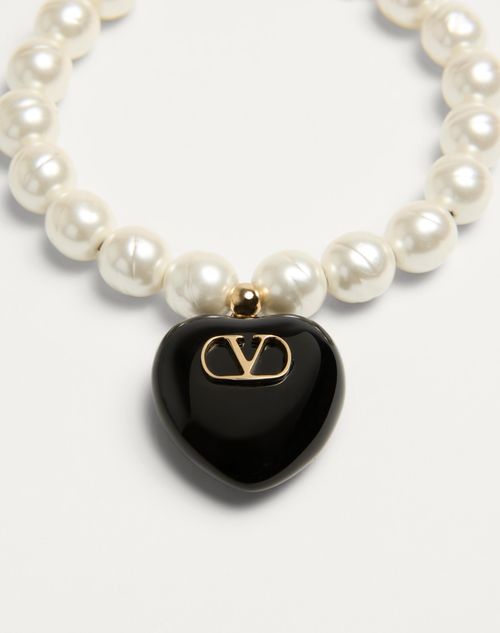 Valentino Garavani - Coeur Royal Bracelet In Metal, Enamel And Beads - Gold/black/cream - Woman - Jewelry