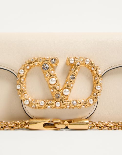 Valentino Garavani - Valentino Garavani Locò Small Shoulder Bag In Calfskin With Jewel Logo - Ivory - Woman - Shoulder Bags