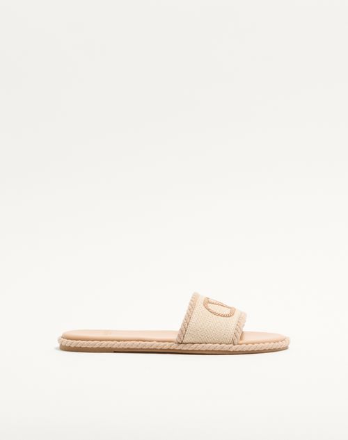 Valentino Garavani Vlogo Torchon Slide Sandal In Linen Canvas Woman Ecru 36