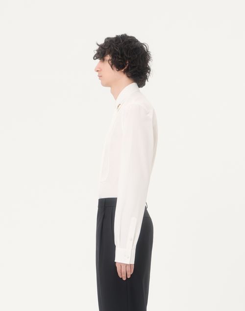Valentino - Valentino Cotton Poplin Shirt With Pleated Plastron And Embroidery On The Collar - White - Man - Shirts