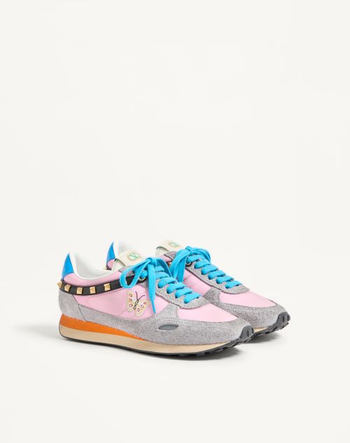 Valentino Garavani - スタッドアップ バタフライエンブロイダリー スプリットレザー X ナイロン スニーカー - ローズ/マルチカラー - ウィメンズ - スニーカー