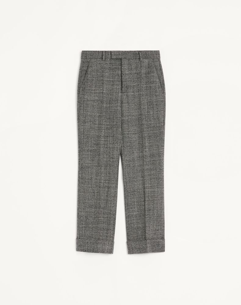 Valentino Men's White/ Black Mouliné Wool Trousers With Turn-Ups Man 54