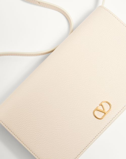 Valentino Garavani - Mini Borsa A Spalla Vlogo Signature In Vitello Granato - Light Ivory - Donna - Pochette