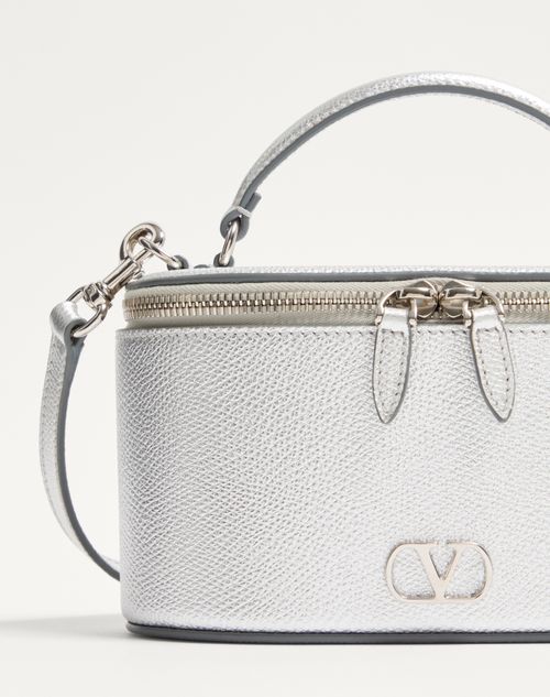 Valentino Garavani - Mini Sac Vanity-case Vlogo Signature En Cuir De Veau Grainé Lamé - Argent - Femme - Pochettes