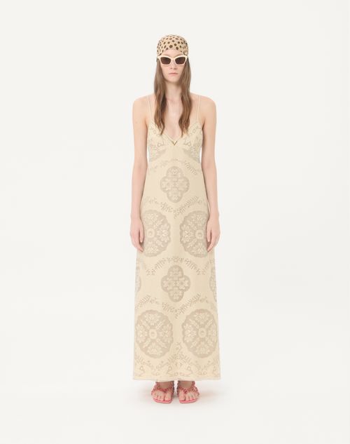 Valentino - Midi Dress In Floral Stamp Blanket - Ecru/silver - Woman - Dresses