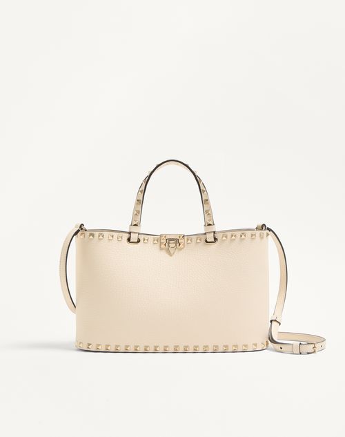 Valentino Garavani Valentino Garavani Rockstud Small Shopping Bag In Grainy Calfskin Woman Light Ivory Onesize