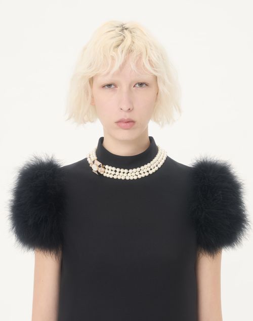 Valentino - Short Crepe Couture Dress With Feathers - Black - Woman - Dresses