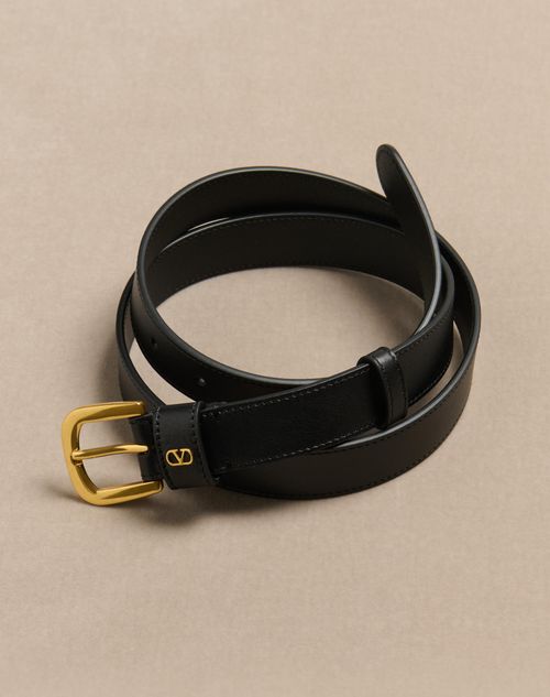Valentino Garavani - Vlogo Signature Belt In Shiny Calfskin 25 Mm - Black - Man - Belts