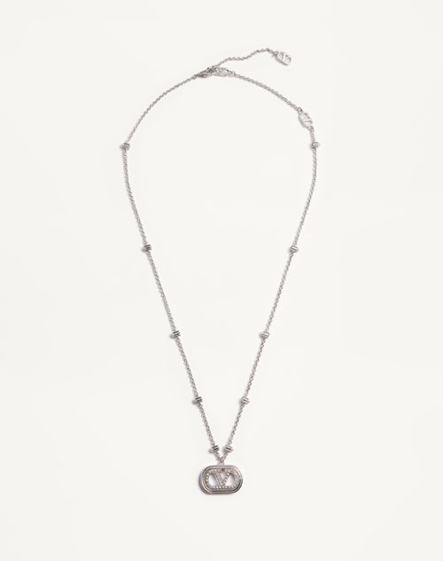 Valentino Logo Necklace In Rhodium