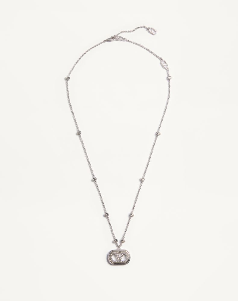 Valentino Garavani Women's Rhodium Vlogo Signature Metal Necklace With Pearls And Swarovski Crystals Woman Uni