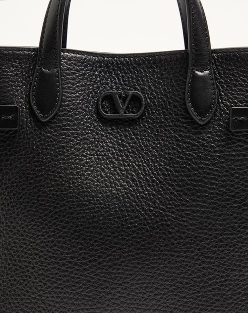 Valentino Garavani - Valentino Garavani Antibes Small Shopping Bag In Grained Leather - Black - Man - Totes