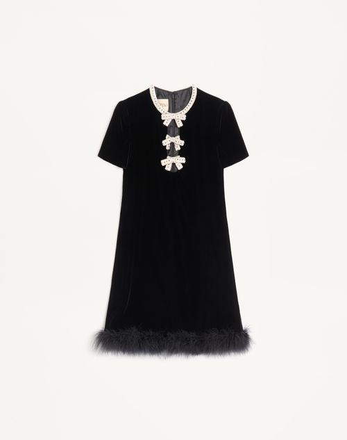 Valentino Short Dress In Embroidered Sablé Velvet Woman Black/silver 44