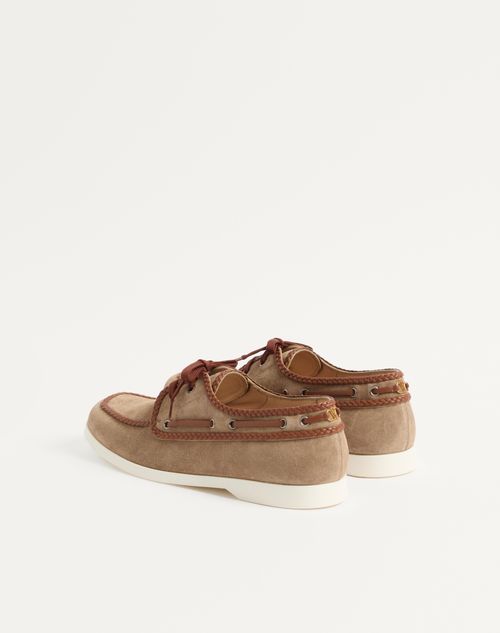 Valentino Garavani - Palm Avenue Crust And Nappa Leather Boat Shoe - Khaki/tobacco - Man - Loafers And Driver