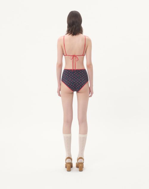 Valentino - Lycra Bikini With Cherryfic Print - Navy/cherry Red - Woman - Beachwear