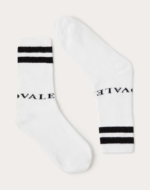 Valentino - Valentino Sock In Cotton - White/ Black - Man - Soft Accessories