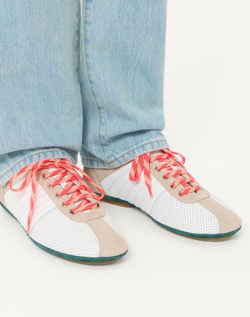 Valentino Garavani - Strikie Sneaker In Perforated Nappa And Suede - White - Man - Sneakers