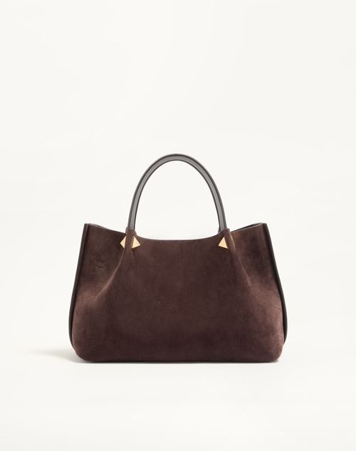 Valentino Garavani - Kleiner Valentino Garavani Shopper Aus Weichem Wildleder - Ebenholz - Frau - Shopper Taschen