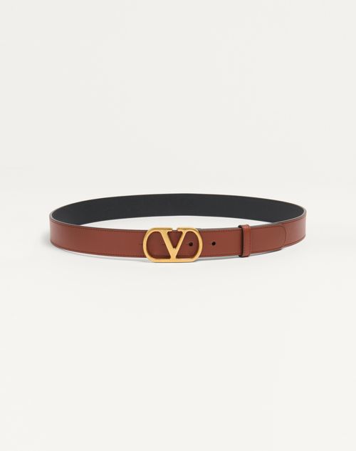 Valentino Garavani - Cintura Vlogo Signature In Vitello Lucido 30 Mm - Deep Caramel - Uomo - Cinture