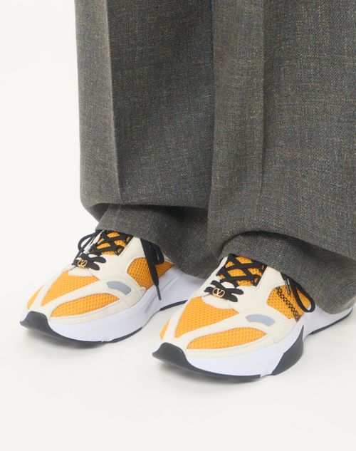 Valentino Garavani - Demivee Sneaker In Mesh Fabric With Suede Inserts - White/yellow - Man - Sneakers