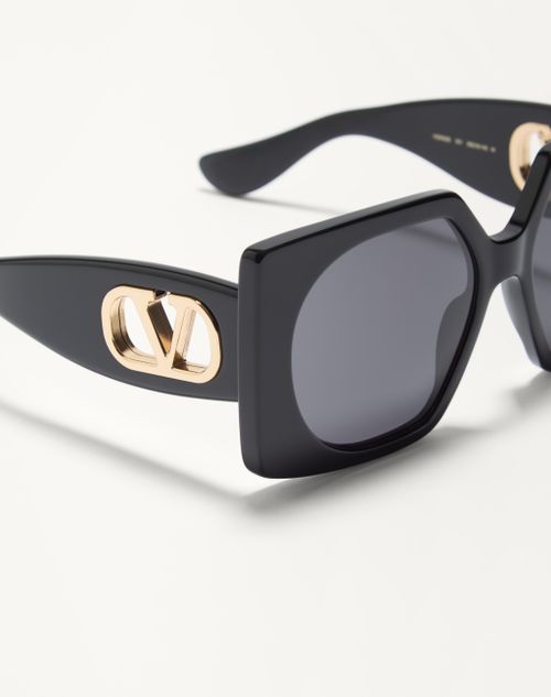 Valentino - Rectangular Acetate Glasses - Black/grey - Woman - Eyewear