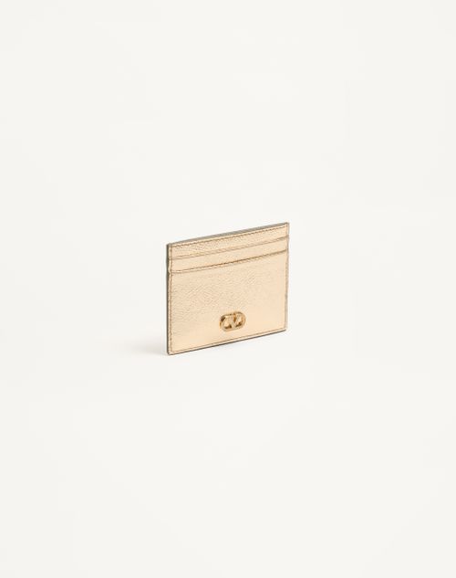 Valentino Garavani - Vlogo Signature Card Holder In Laminated Grainy Calfskin With Jewel Logo - Gold/crystal - Woman - Wallets And Small Leather Goods
