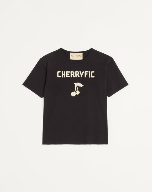 Valentino Crew Neck Graphic Print Short Sleeves T-shirt In Black