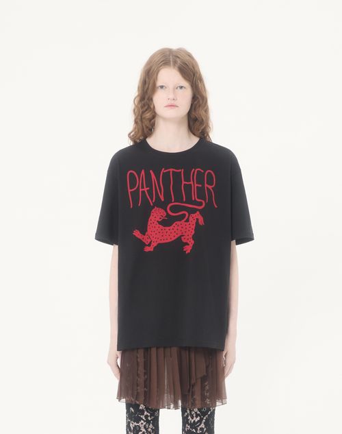 Valentino - Printed Cotton T-shirt - Black/red - Woman - Tshirts And Sweatshirts