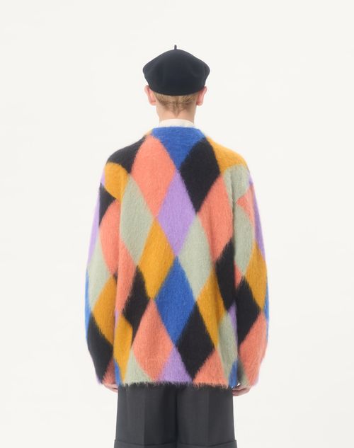Valentino - Valentino Mohair Wool Cardigan With Rhombelle Pattern - Multicolor - Man - Knitwear
