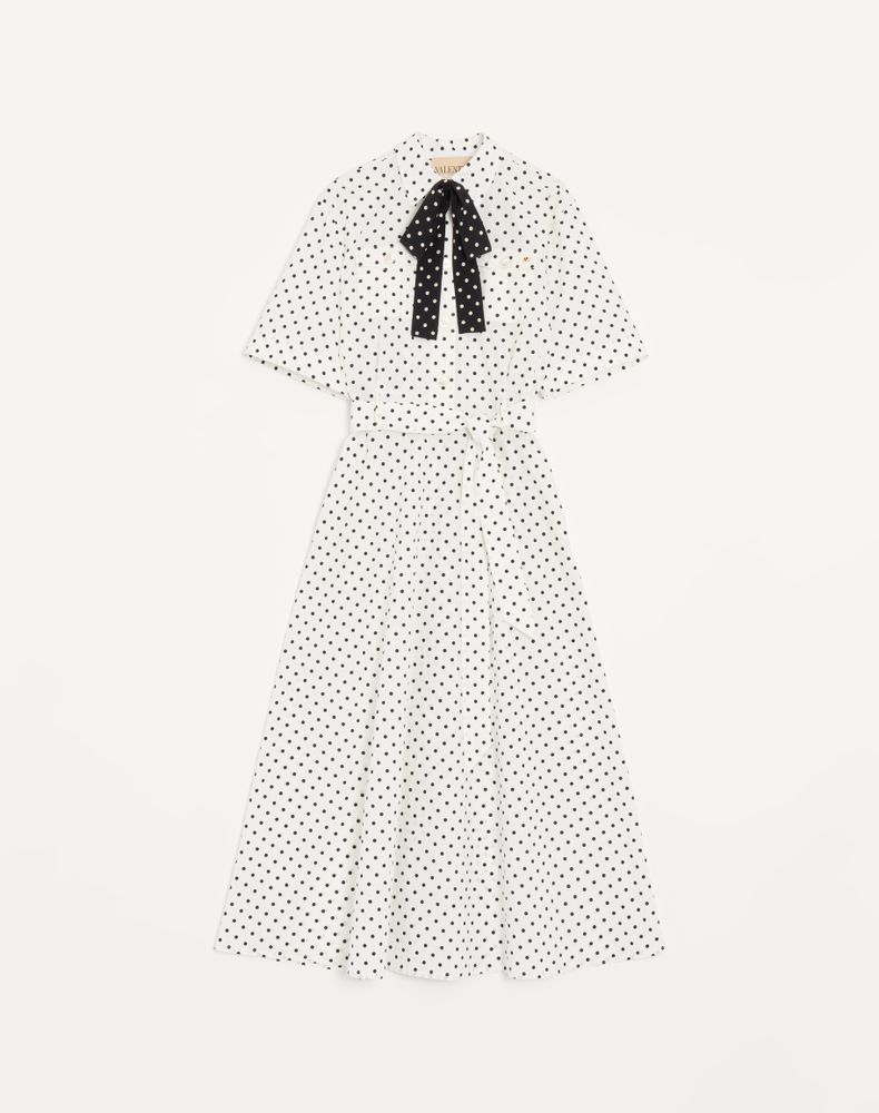 Valentino Women's White/ Black Poplin Plusdepois Print Midi Dress Woman 42