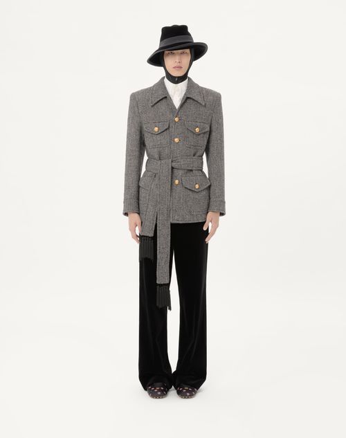Valentino - Valentino Boutonné Wool Safari Jacket With Belt - Grey - Man - Coats And Blazers