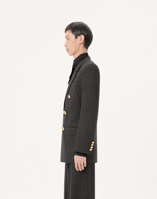 Valentino - Valentino Double-breasted Jacket In Wool And Silk - Black/white - Man - Coats And Blazers