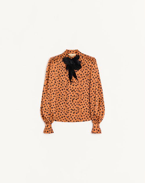 Valentino - Crepe Satin Shirt With Plus De Pois Dalmata Print - Brown/black - Woman - Shirts And Tops