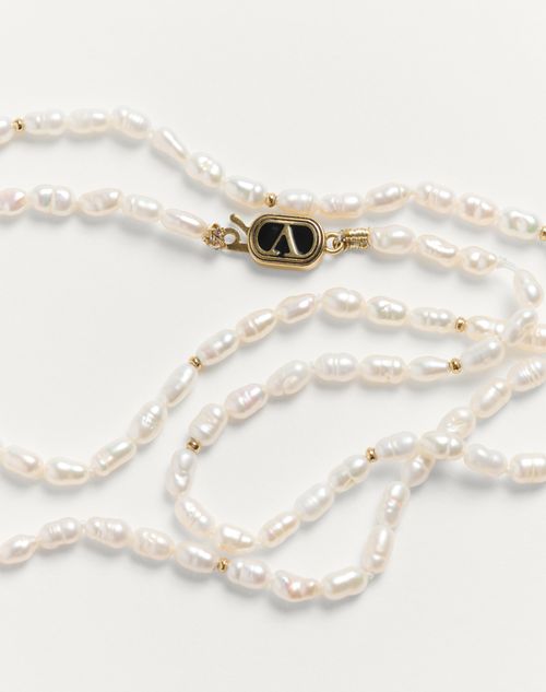 Valentino Garavani - Ovalette Necklace In Metal, Pearls And Enamel - Gold/black/cream - Man - Jewellery