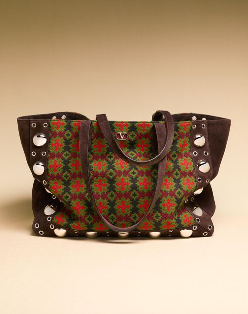 Valentino Garavani - Valentino Garavani Nellcôte Large Shopping Bag In Jacquard Fabric - Multicolor/testa Di Moro - Man - Totes
