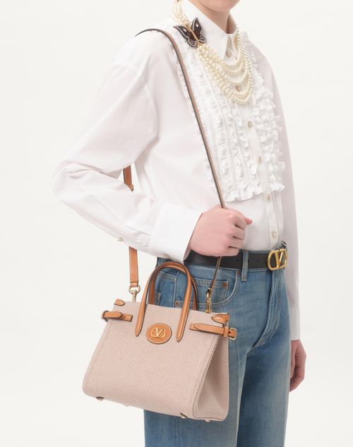 Valentino Garavani - Valentino Garavani Antibes Small Shopping Bag In Canvas - Natural - Woman - Totes