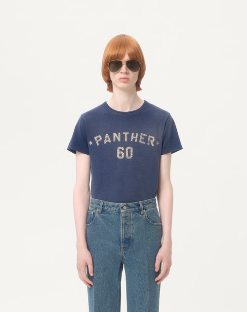 Valentino - Cotton T-shirt With Chez Valentino Print And Patch - Blue - Man - T-shirts And Sweatshirts