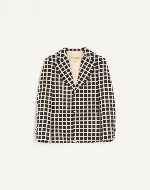 Valentino - Single-breasted Wool Blend Jacket With Check Pattern - Black/butter - Man - Coats And Blazers