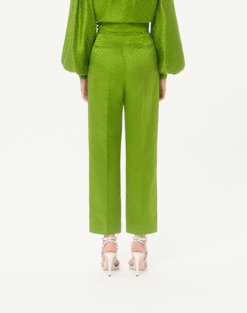 Valentino - Jacquard Trousers In Medium Plus De Pois Polka Dot Silk-linen - Avocado - Woman - Trousers And Shorts