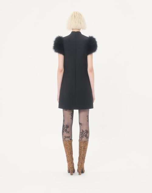Valentino - Short Crepe Couture Dress With Feathers - Black - Woman - Dresses