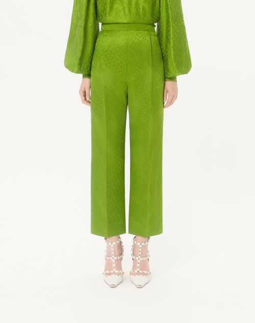 Valentino - Jacquard Trousers In Medium Plus De Pois Polka Dot Silk-linen - Avocado - Woman - Trousers And Shorts