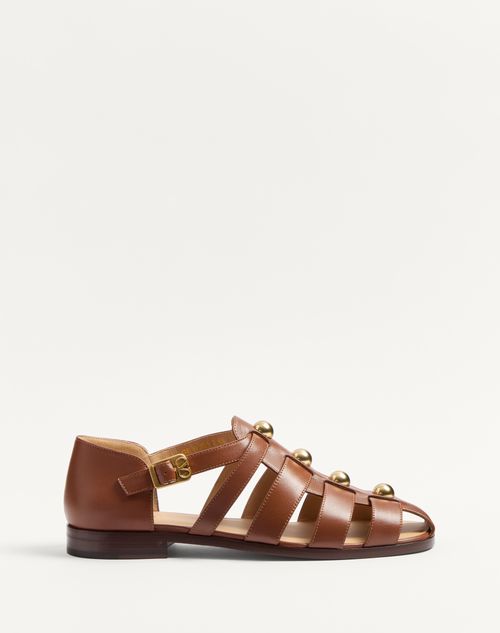 Valentino Garavani Studshield Fisherman Calfskin Sandal In Tobacco