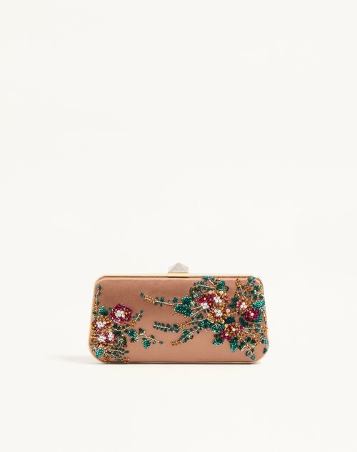 Valentino Garavani - Carry Secrets Minaudiere Aus Satin Mit Blumenstickerei - Champagne/multicolor - Frau - Pochetten
